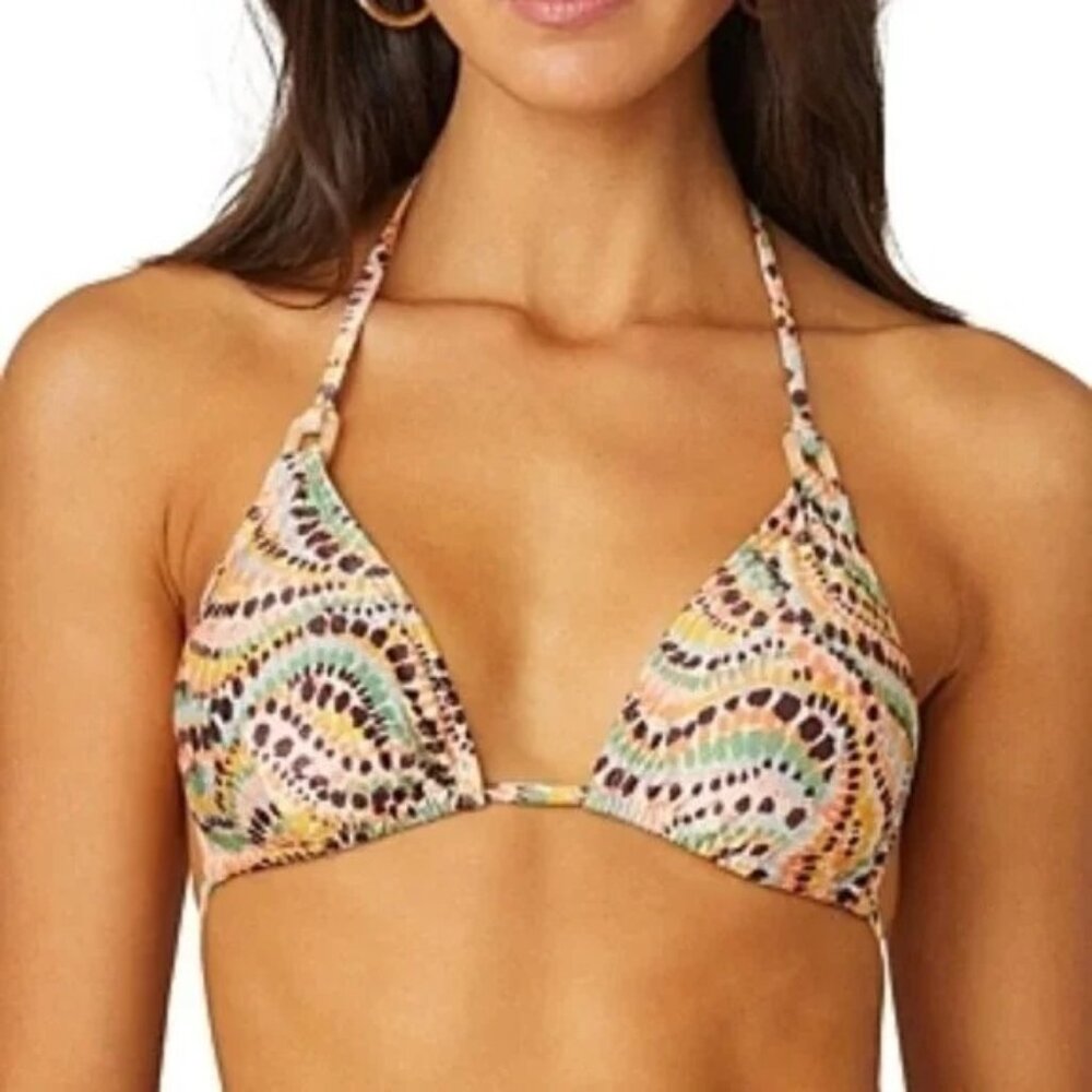 Shoshanna Halter Bikini Top Tie Neck Ring Triangle Cup B C Sparkle Metallic NWT